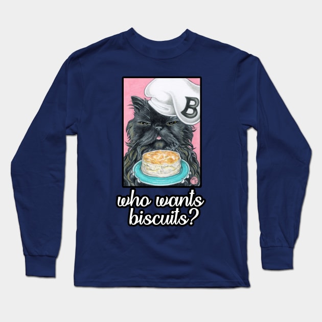 Who Wants Biscuits - Cat Long Sleeve T-Shirt by Nat Ewert Art